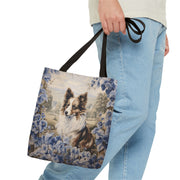 Shetland Sheepdog Floral Tote Bag, Blue Vintage Market Bag for Dog Lovers