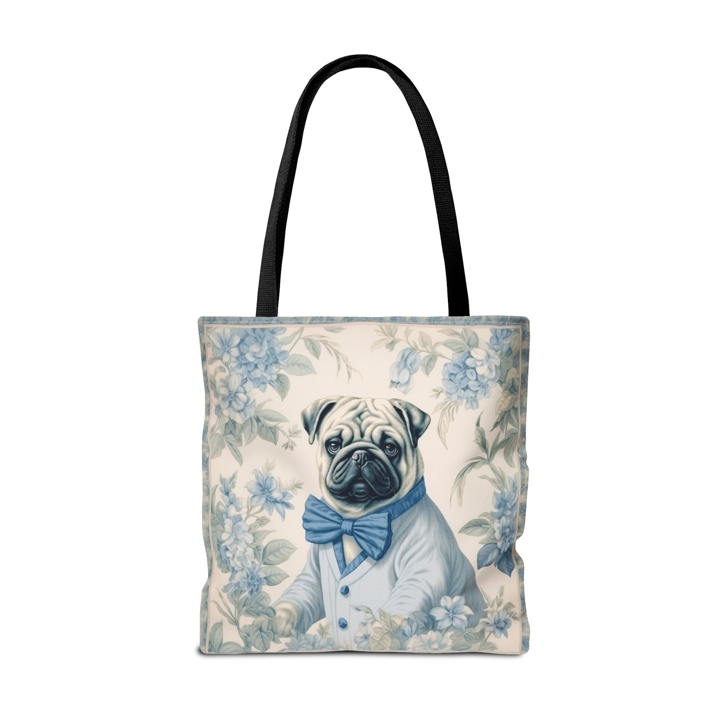 Charming Blue Pug Tote Bag | Floral Canvas Accessory for Dog Lovers