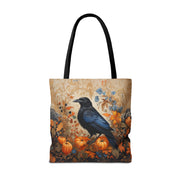 Autumn Raven Pumpkin Canvas Tote Bag, Fall-Inspired Eco-Friendly Bag