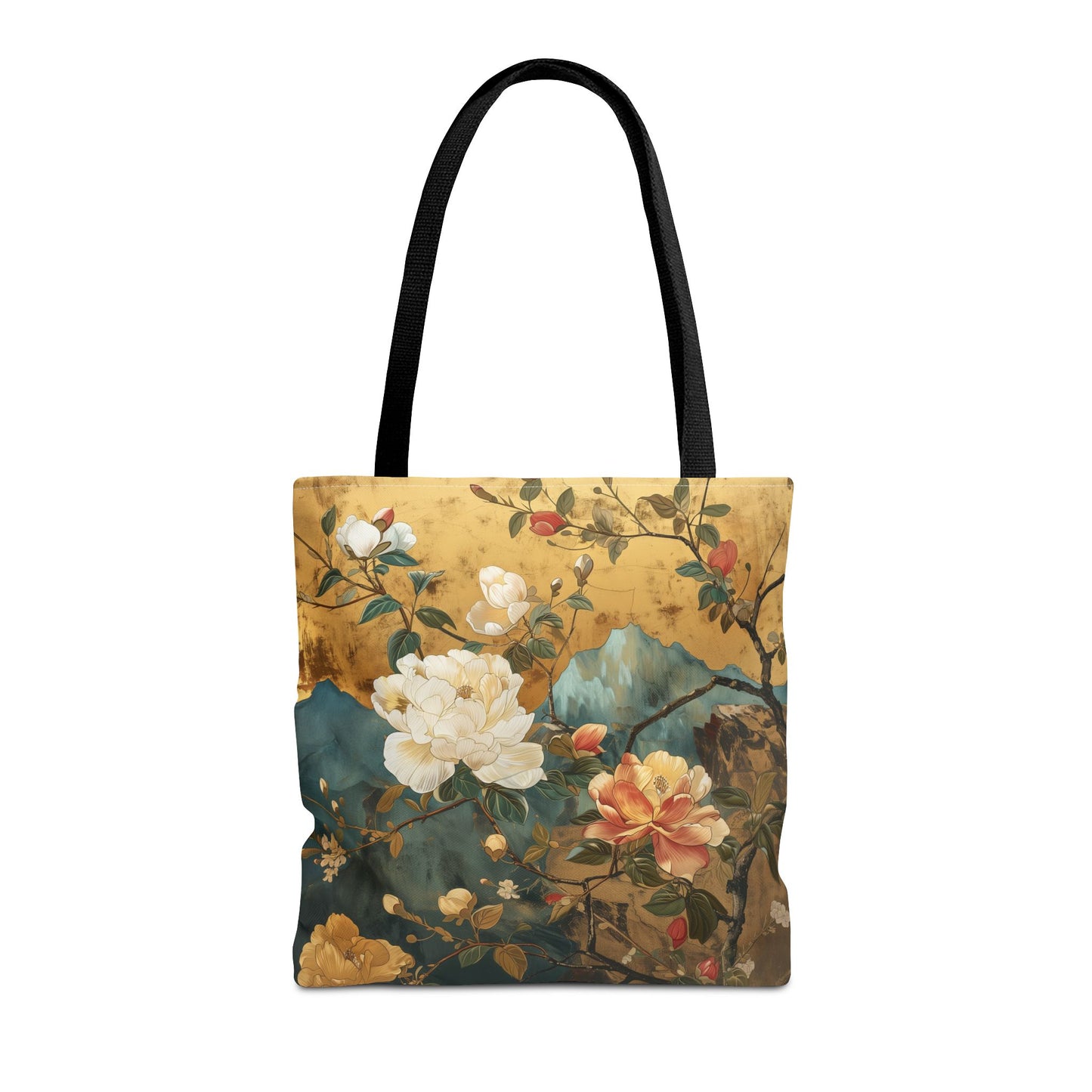 Golden Blossom Canvas Tote Bag - Elegant Floral Eco-Friendly Design