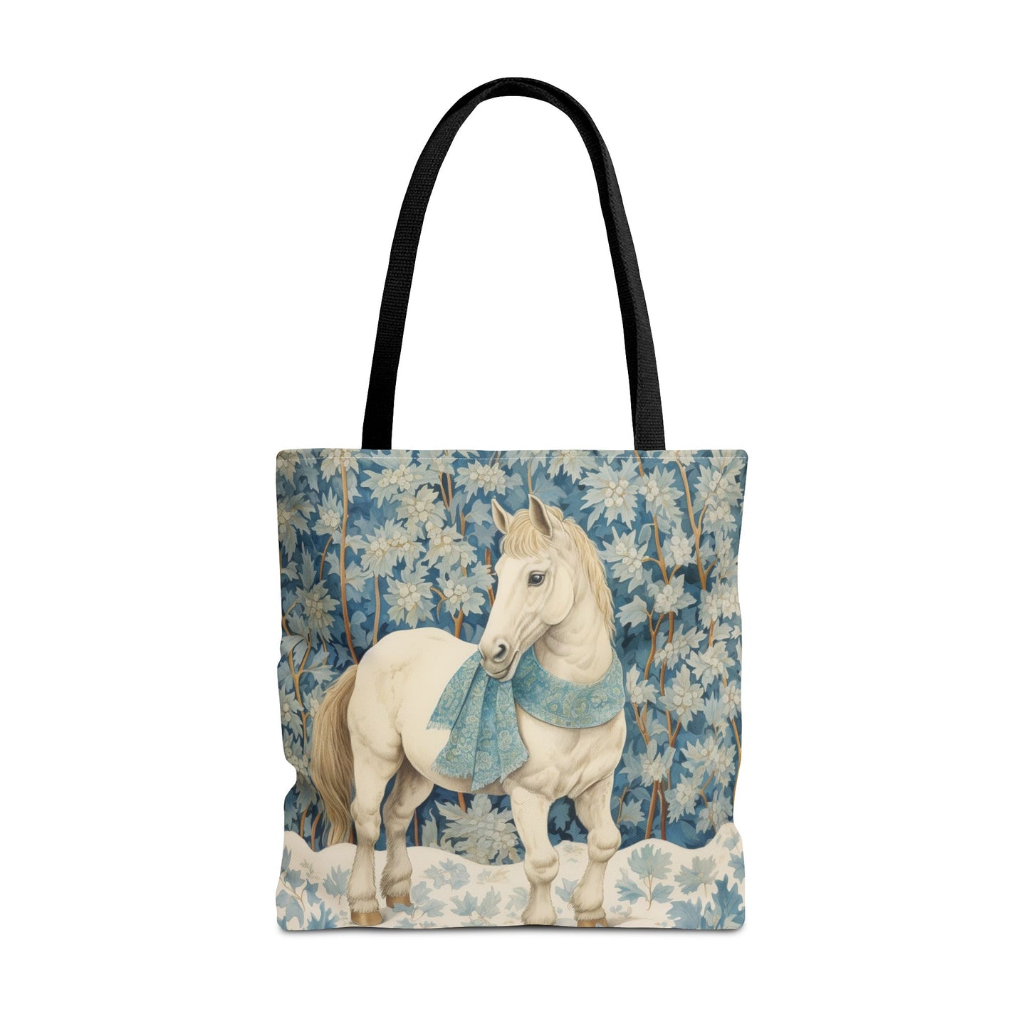 Elegant Winter Horse Tote Bag, Floral Design with Scarf Accent