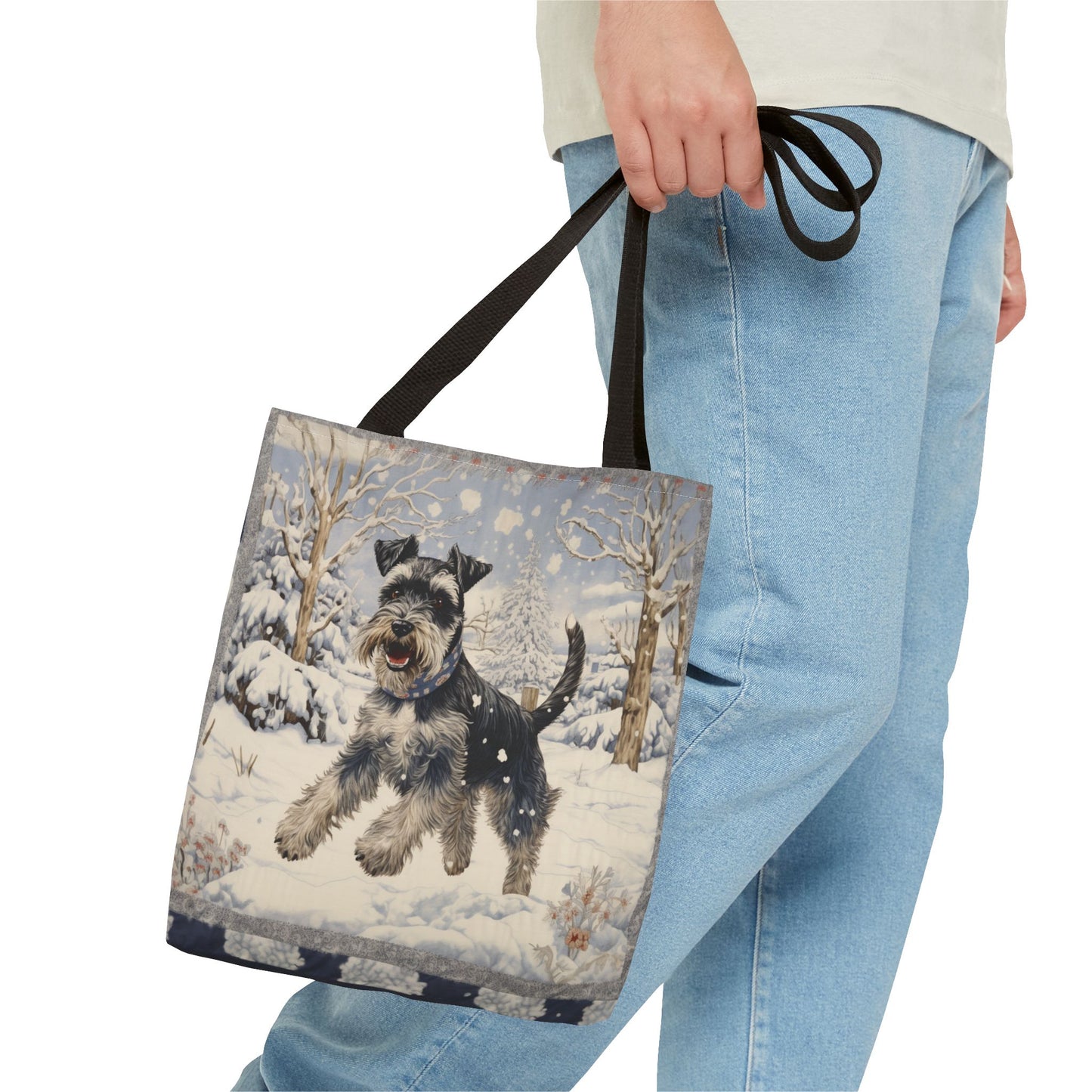 Festive Winter Schnauzer Tote Bag - Stylish Canvas Shopper