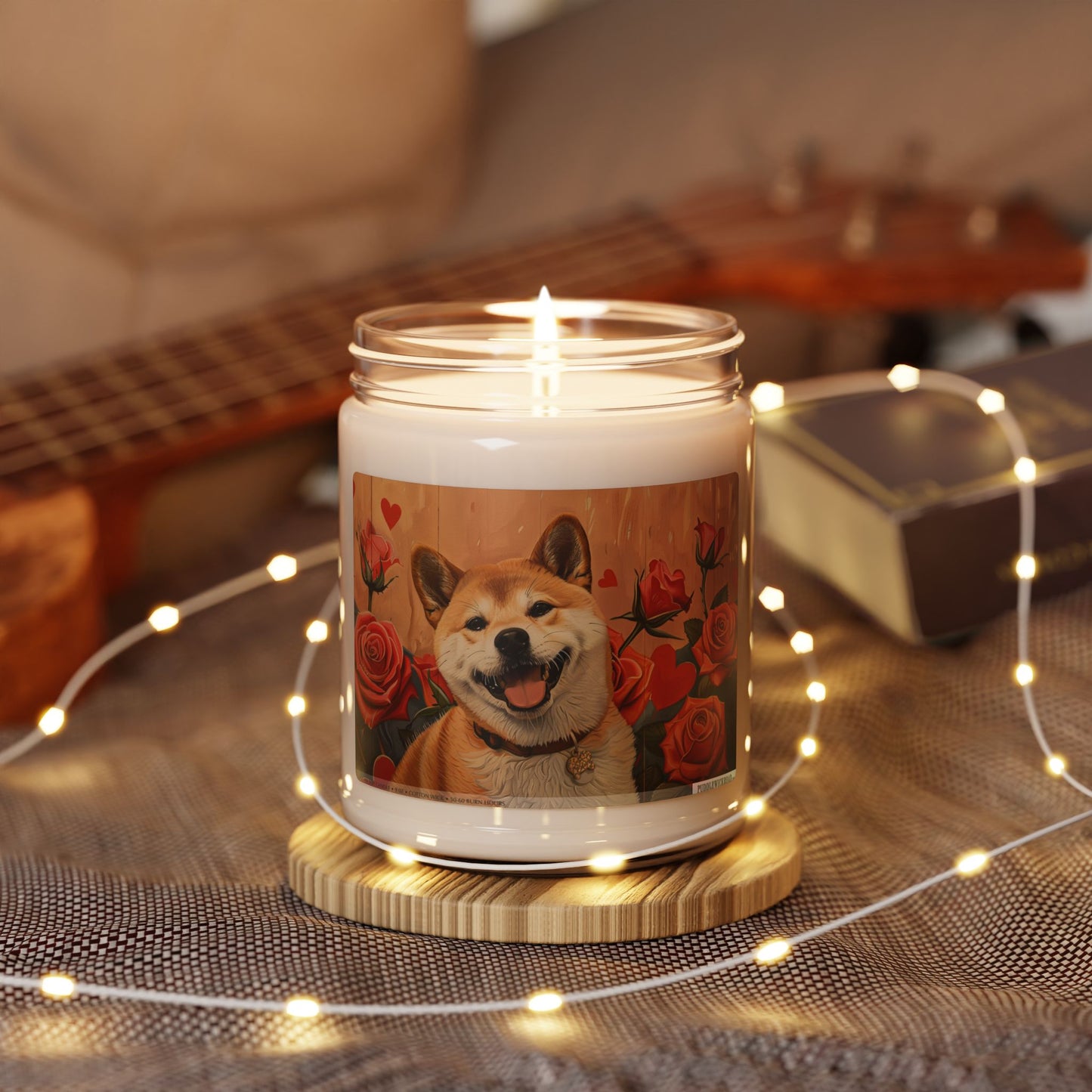 Shiba Inu Love Candle – Adorable Dog Art with Roses