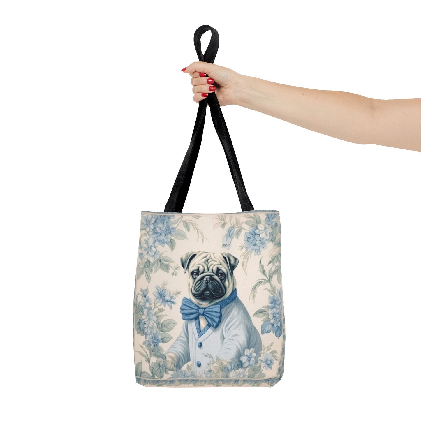 Charming Blue Pug Tote Bag | Floral Canvas Accessory for Dog Lovers