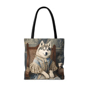 Regal Siberian Husky Tote Bag, Vintage Baroque-Style Canvas Gift