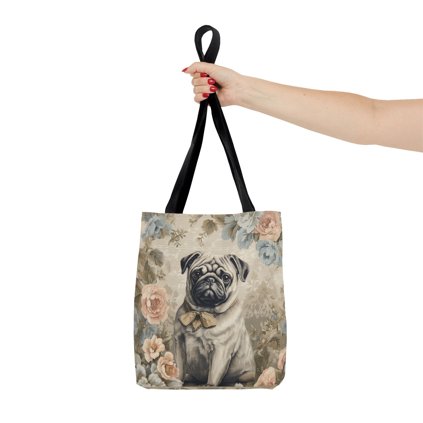 Charming Floral Pug Lover Tote Bag, Canvas Shopping & Gift Bag