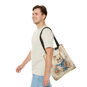 Persian Cat Floral Elegance Tote Bag with Blue Bow for Cat Lovers