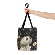 Maltese Starry Night Canvas Tote Bag, Elegant Floral Dog Lover Gift