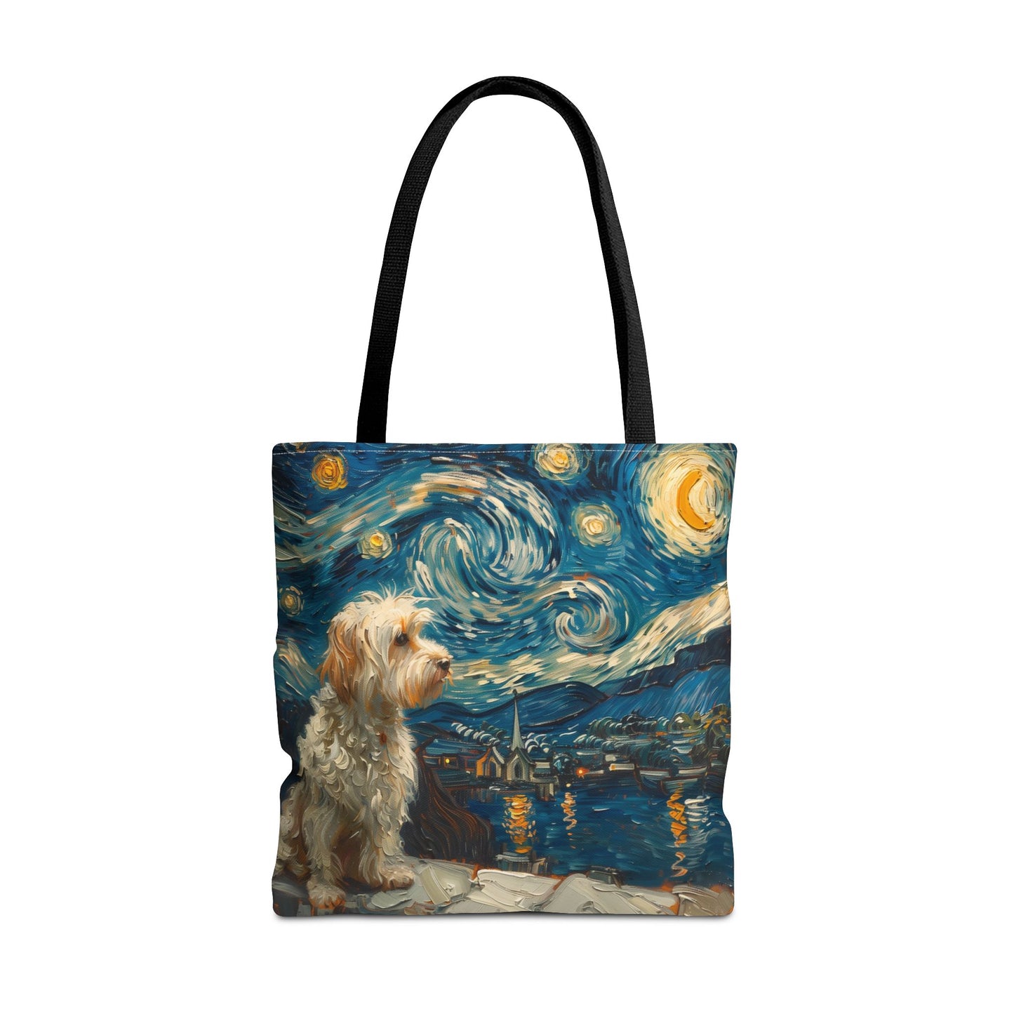 Starry Night Doodle Dog Tote Bag, Artistic Eco-Friendly Shopper