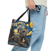 Brindle French Bulldog Starry Night Canvas Tote Bag, Eco-Friendly Gift