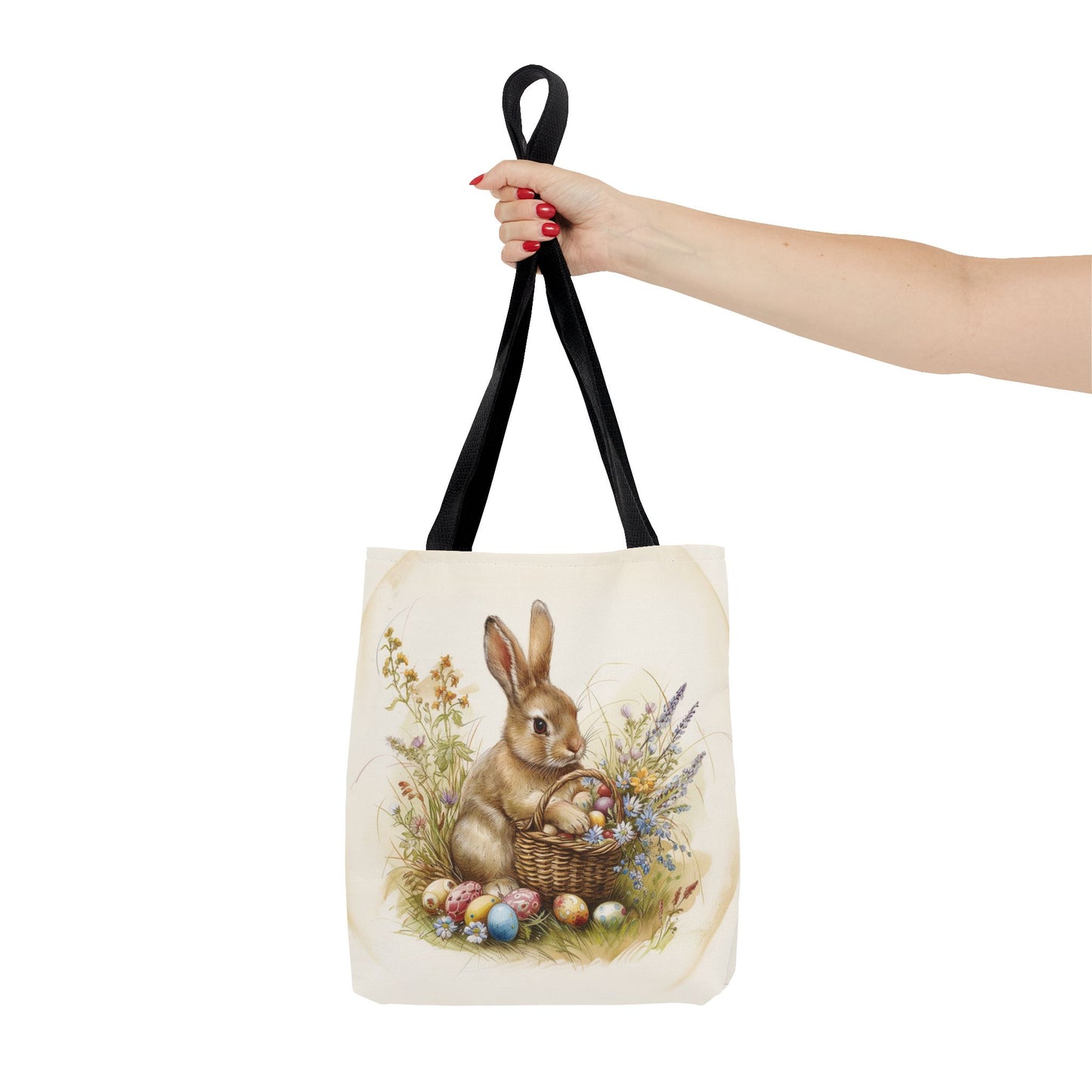 Easter Bunny Tote Bag with Floral Spring Design, Eco-Friendly Shopping Bag