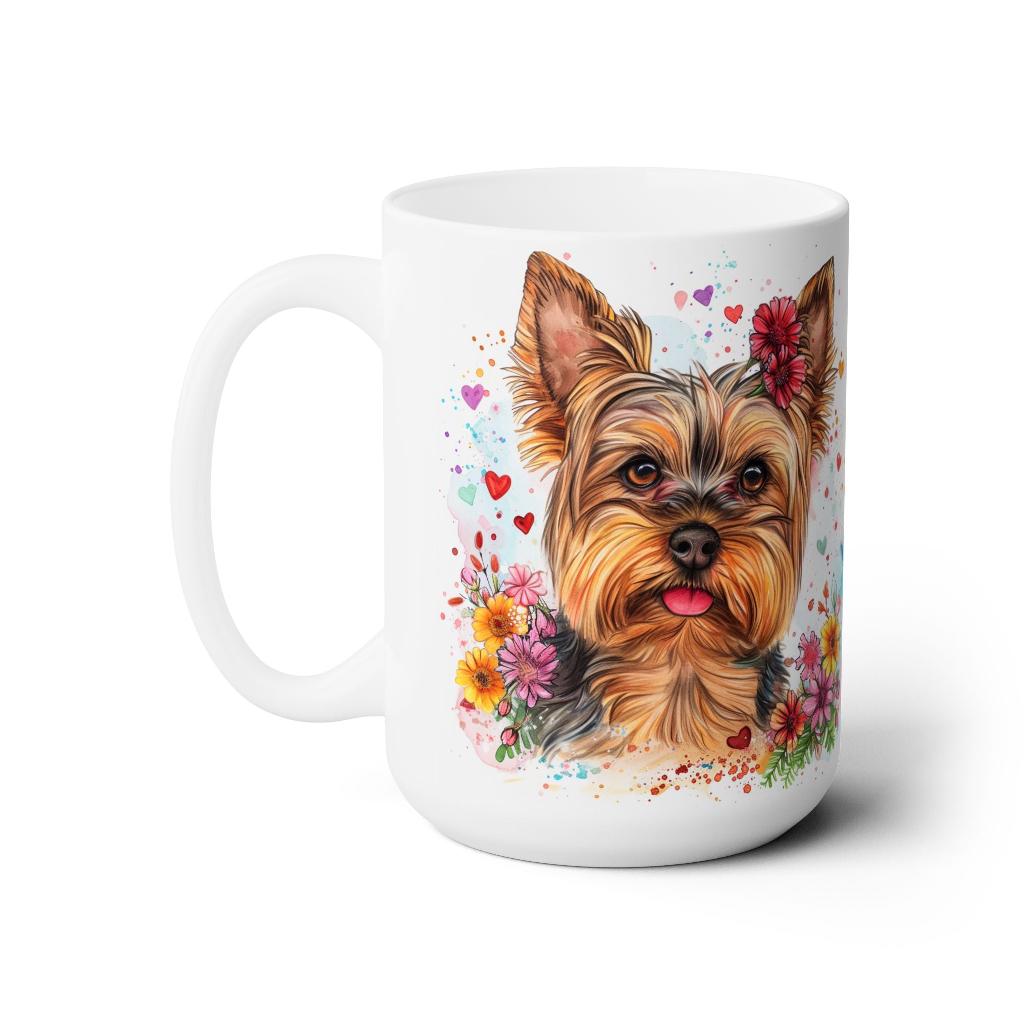 Yorkie Love Mug – Yorkshire Terrier Coffee Cup with Floral Art