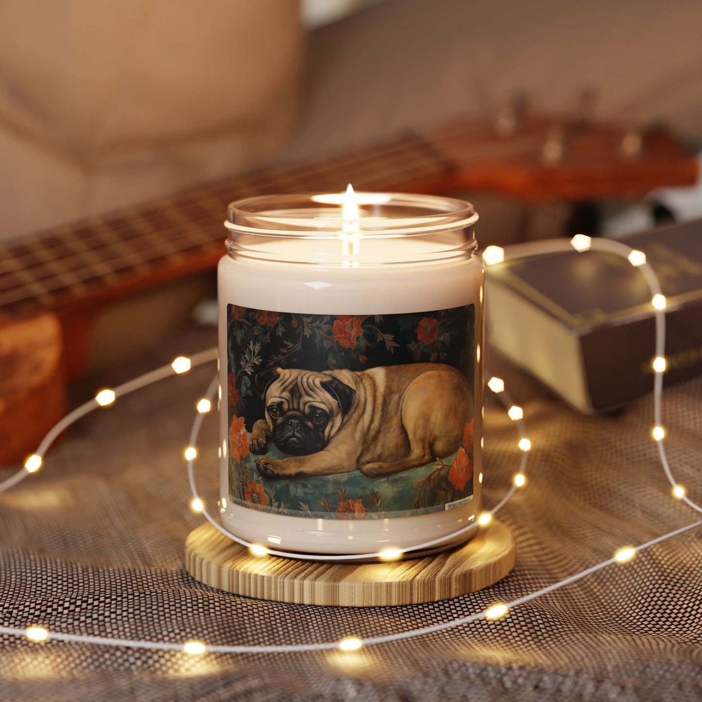 Vintage Pug Candle with Floral Design – Cozy Soy Dog Lover Gift