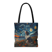 Starry Cavalier Tote Bag, Van Gogh Inspired Eco-Friendly Dog Lover Gift