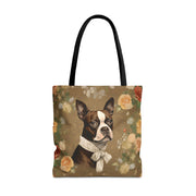 Boston Terrier Floral Canvas Tote Bag, Elegant Gift for Dog Lovers