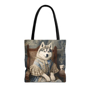 Regal Siberian Husky Tote Bag, Vintage Baroque-Style Canvas Gift