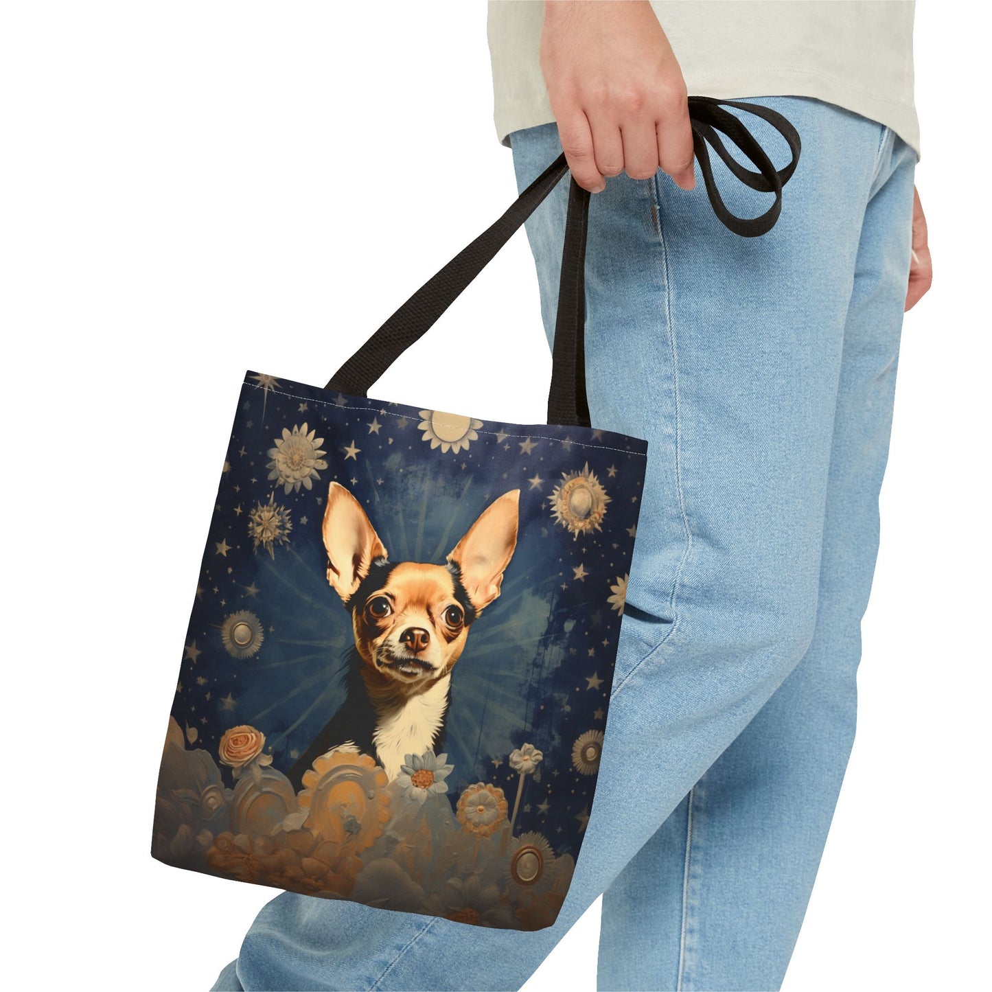 Chihuahua Stardust Canvas Tote Bag, Artsy Floral Eco-Friendly Gift