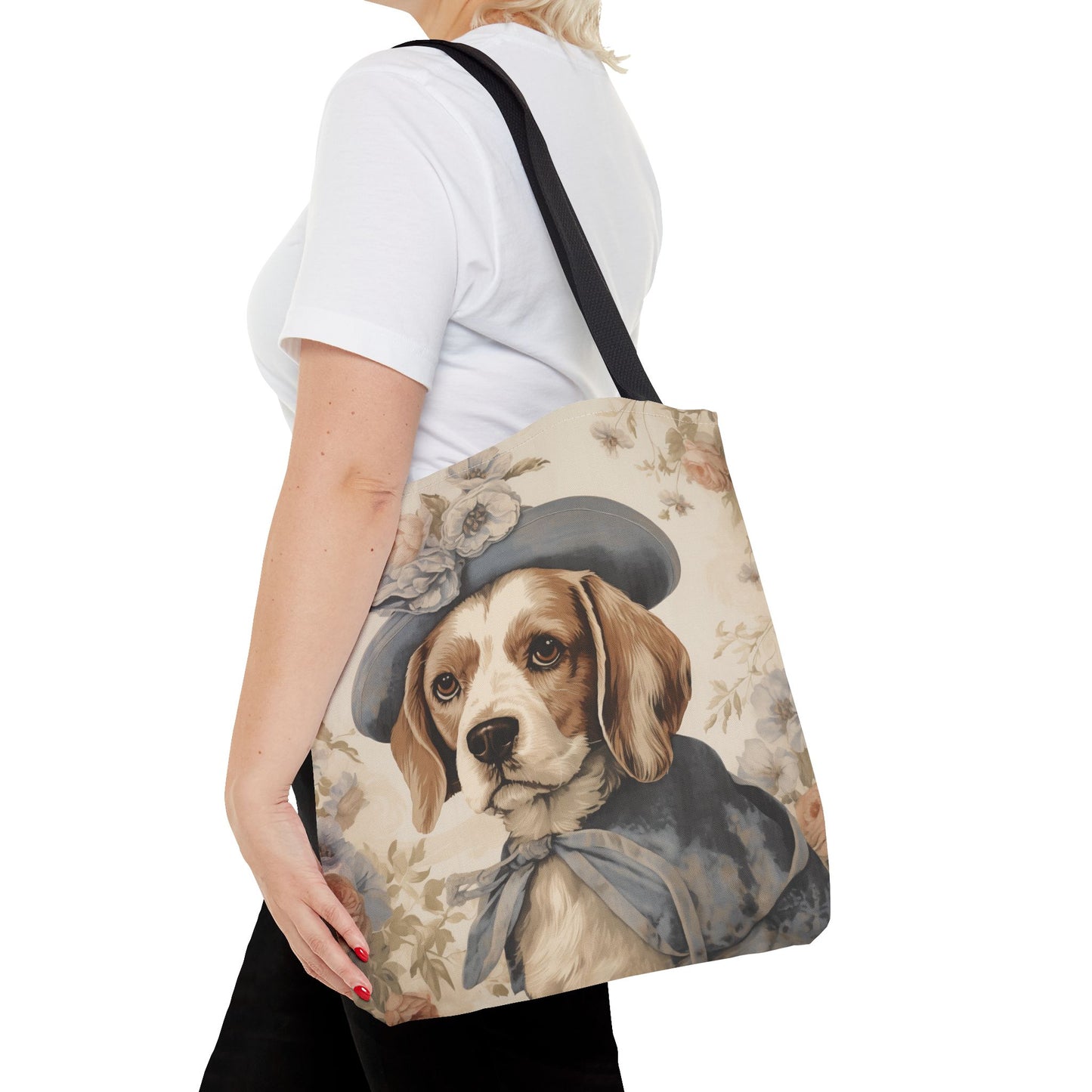 Charming Beagle Canvas Tote Bag - Floral Vintage Style, Eco-Friendly