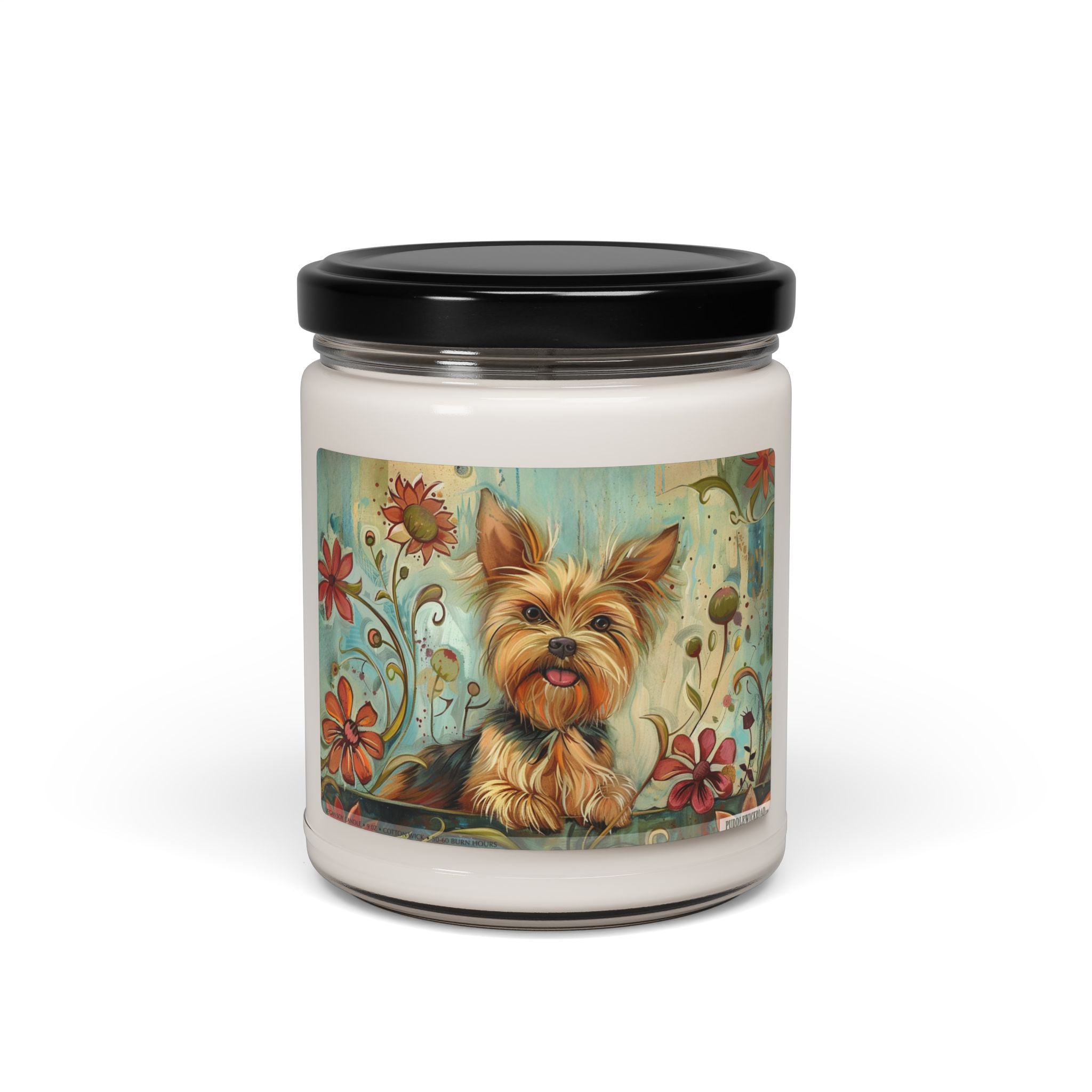 Yorkie Candle for Dog Lovers – Vintage Floral Soy Wax Gift