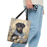 Elegant Rottweiler Tote Bag – Floral Canvas Design, Perfect Gift