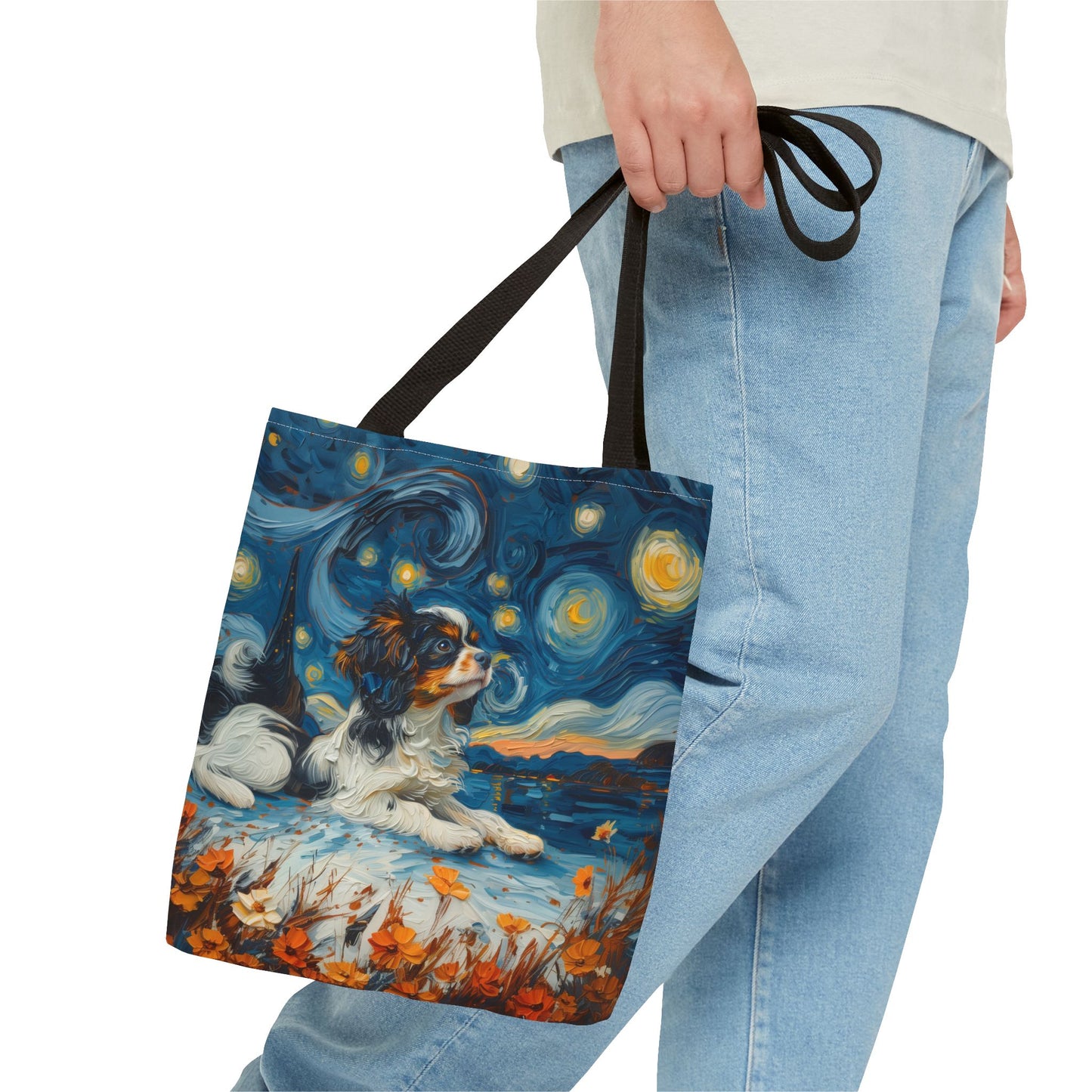 Cavalier King Charles Spaniel Starry Night Canvas Tote Bag, Artistic Gift for Dog Lovers