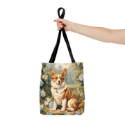 Charming Pembroke Corgi Canvas Tote Bag, Floral Eco-Friendly Design