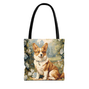 Charming Pembroke Corgi Canvas Tote Bag, Floral Eco-Friendly Design