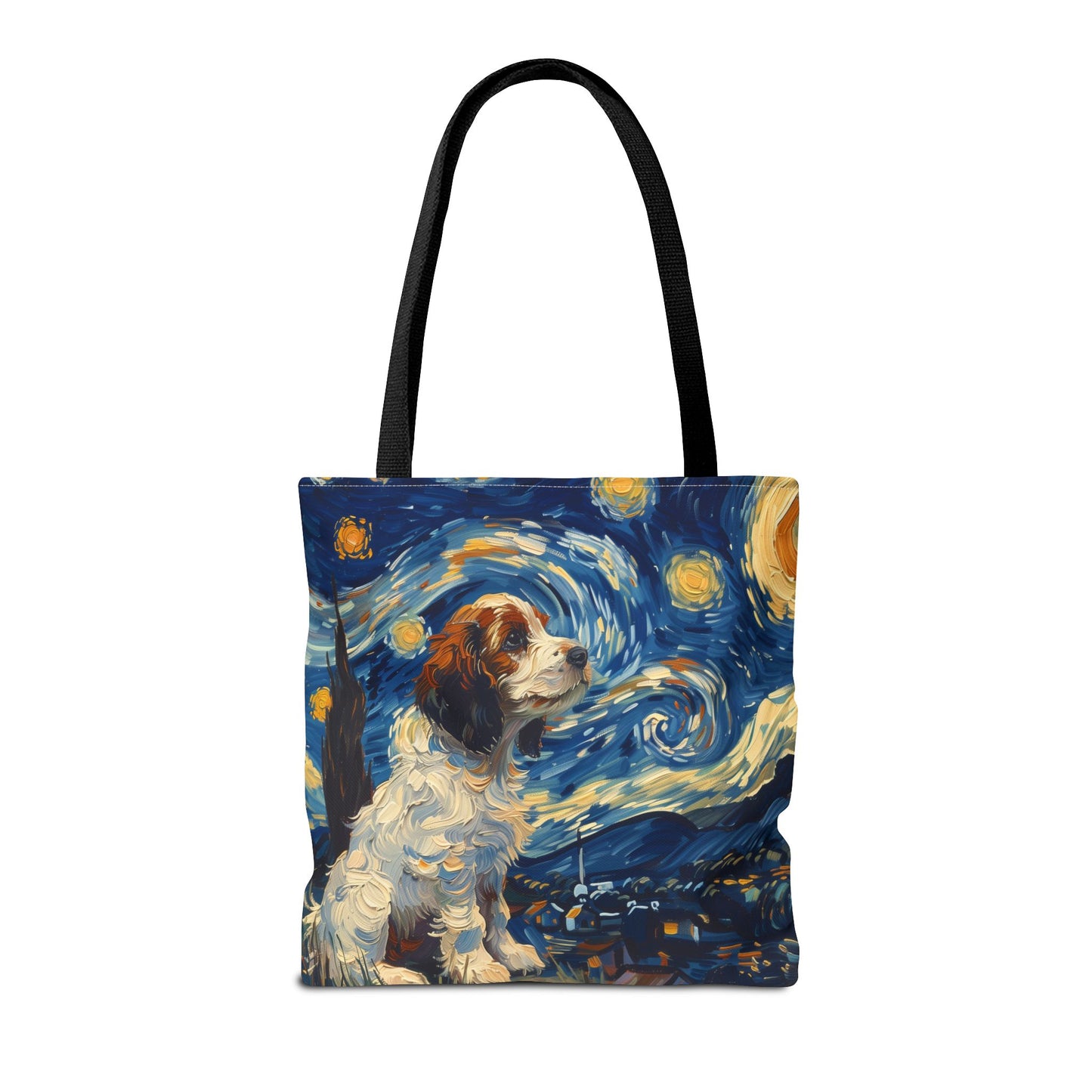 Starry Cavalier King Charles Tote Bag, Van Gogh-Inspired Design