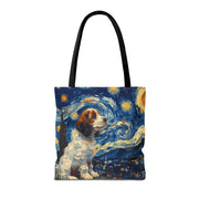 Starry Cavalier King Charles Tote Bag, Van Gogh-Inspired Design