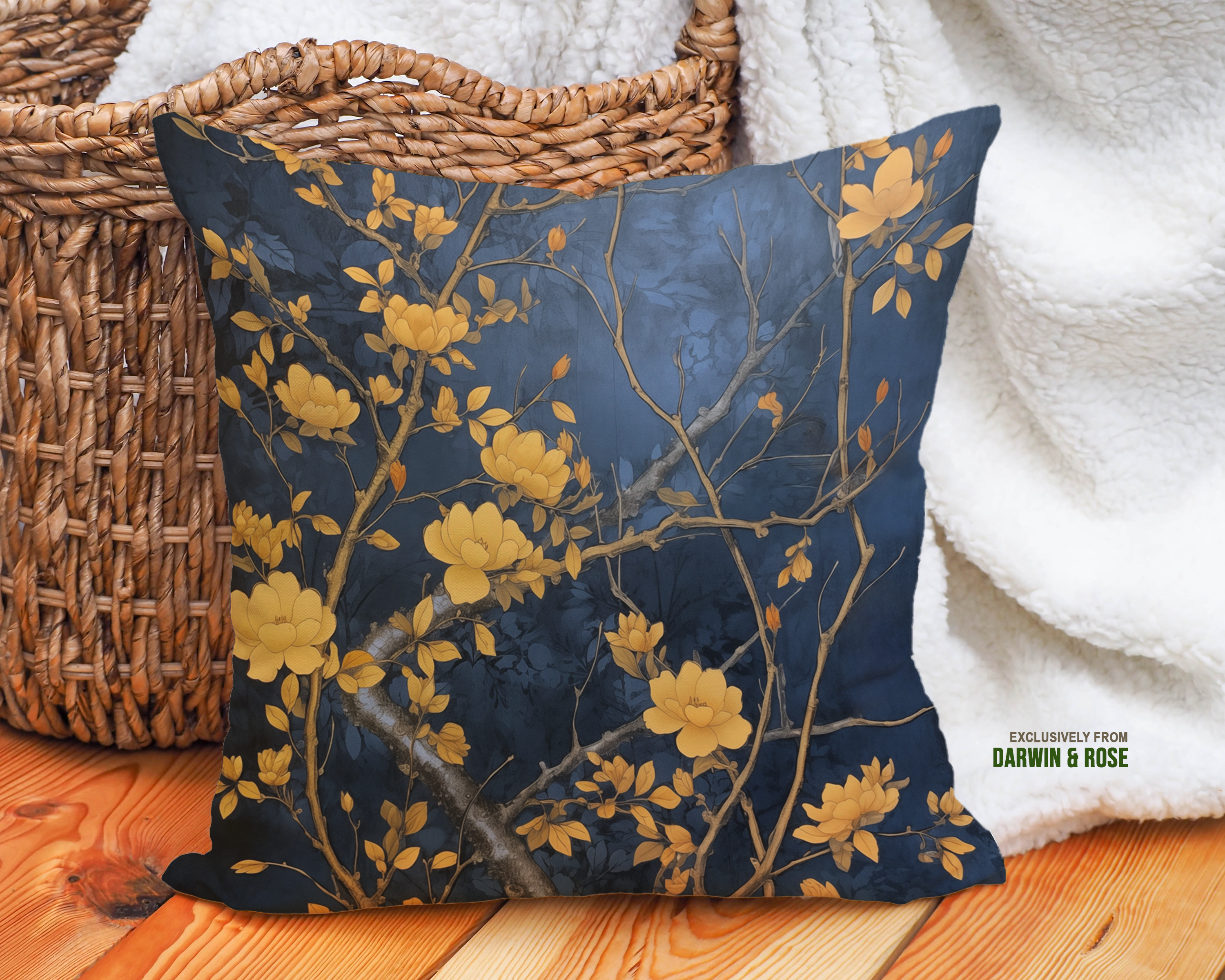 Golden Magnolia Nightfall - Modern Luxe Throw Pillow