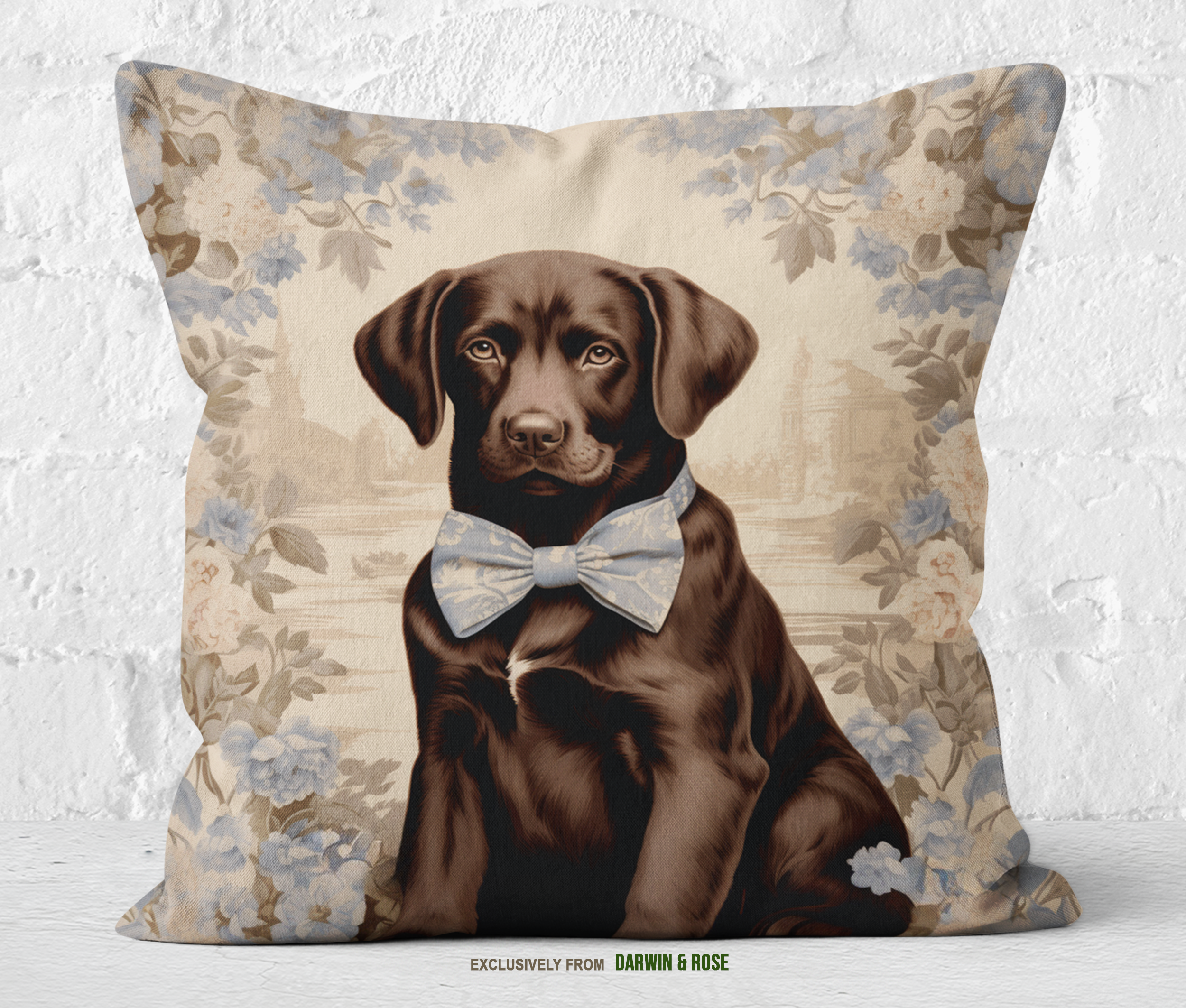 Chocolate Lab Elegance: Vintage Floral Throw Pillow