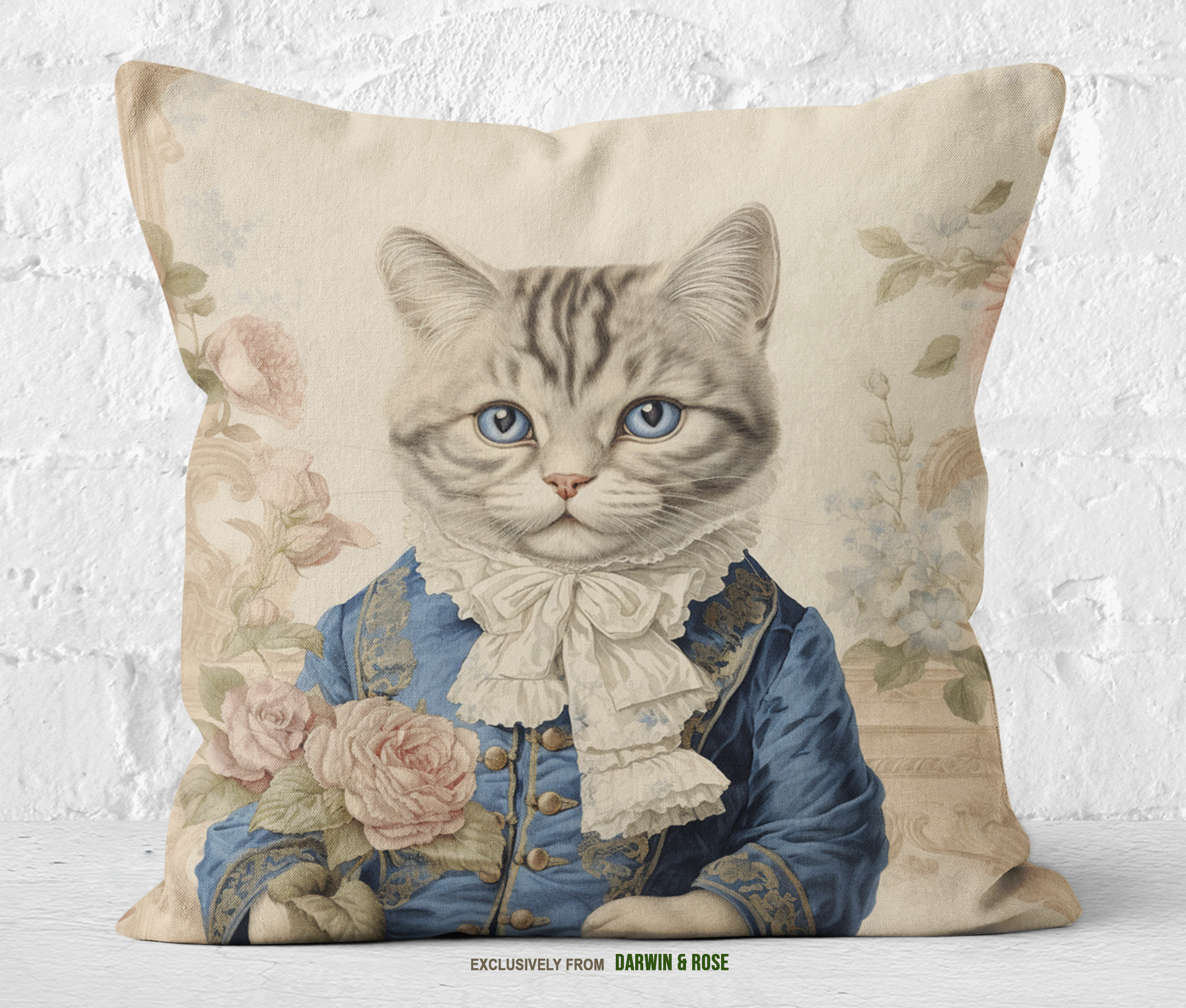Regal American Shorthair Cat Victorian Throw Pillow – Elegant Vintage Style