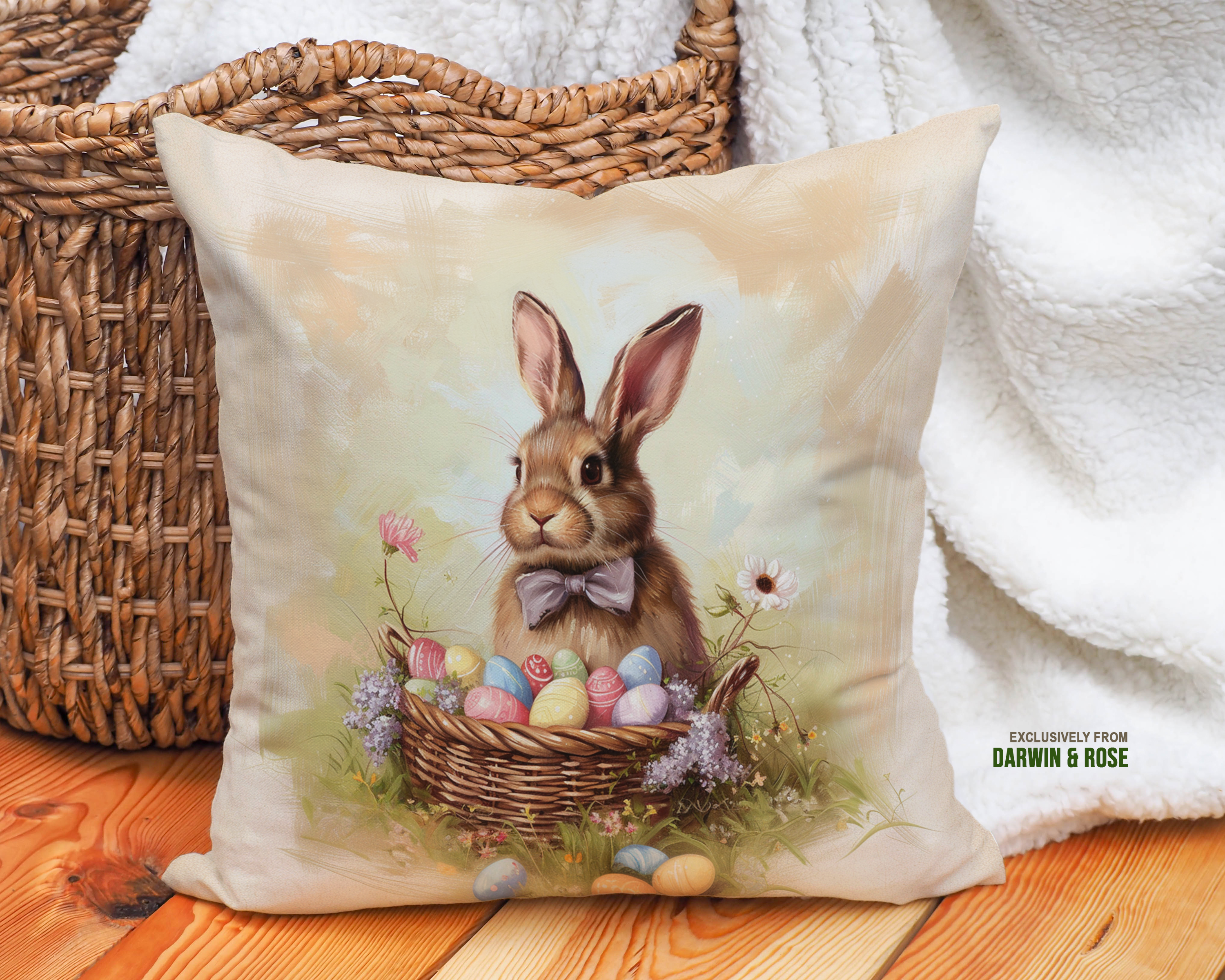 Easter Bunny Pastel Charm Throw Pillow