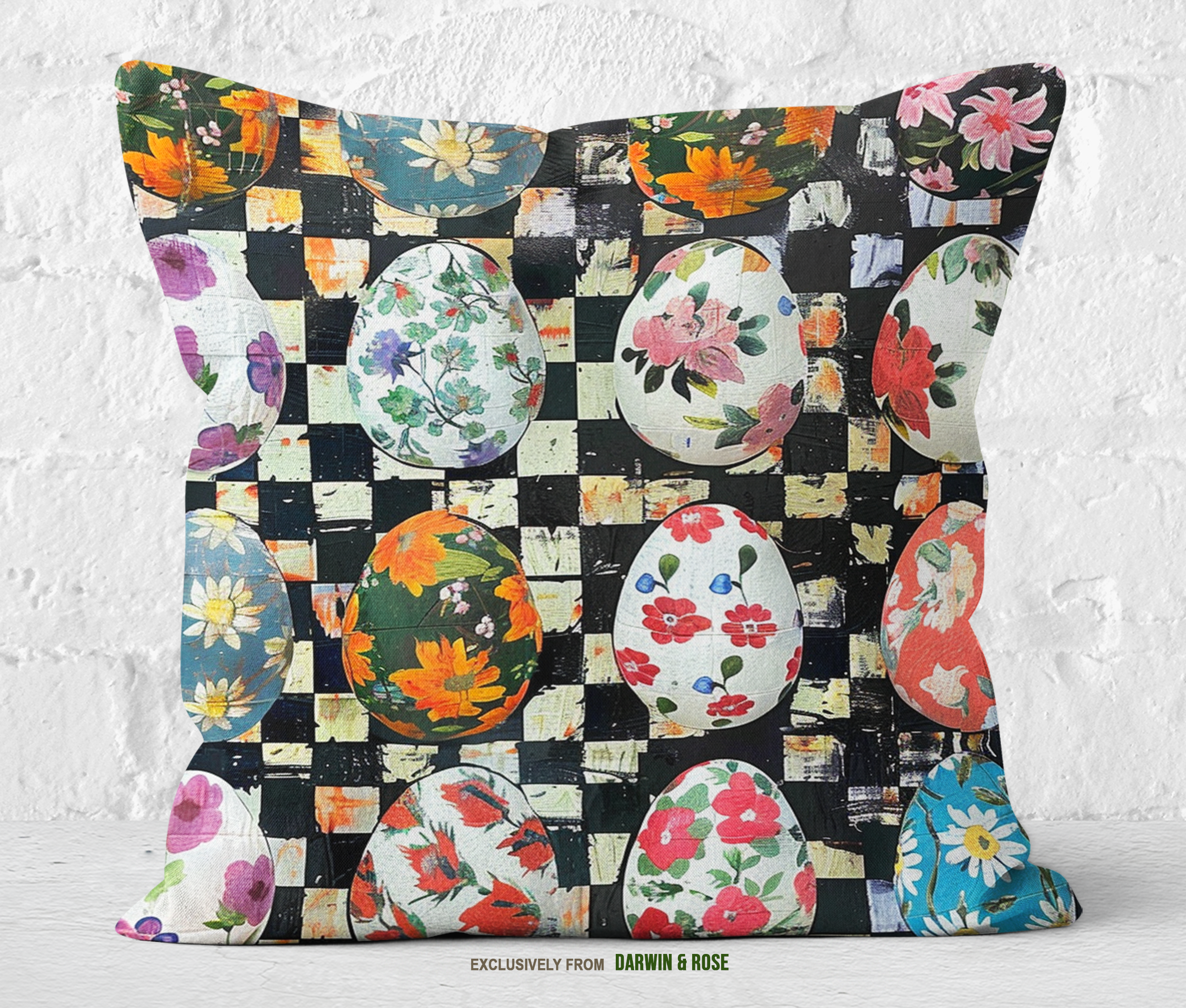 Floral Easter Eggs Modern Farmhouse Throw Pillow