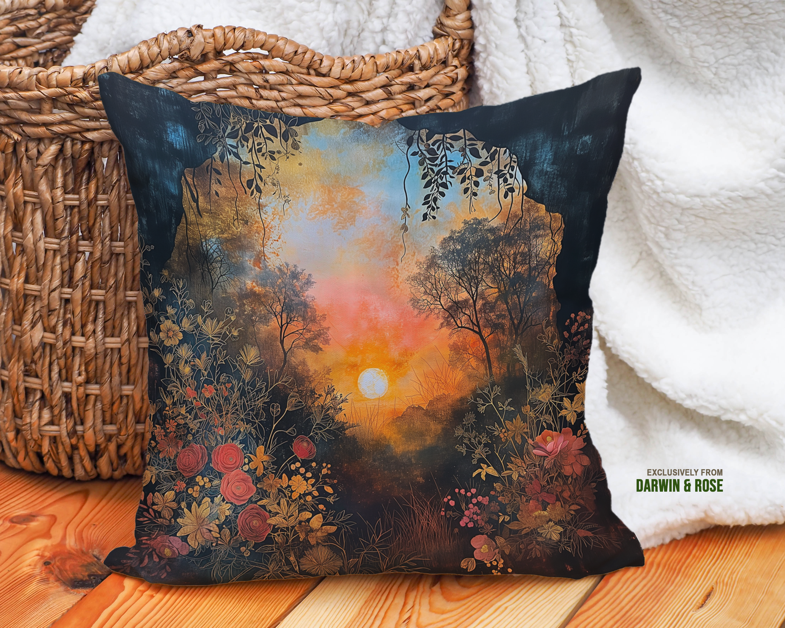 Sunset Garden Boho Throw Pillow