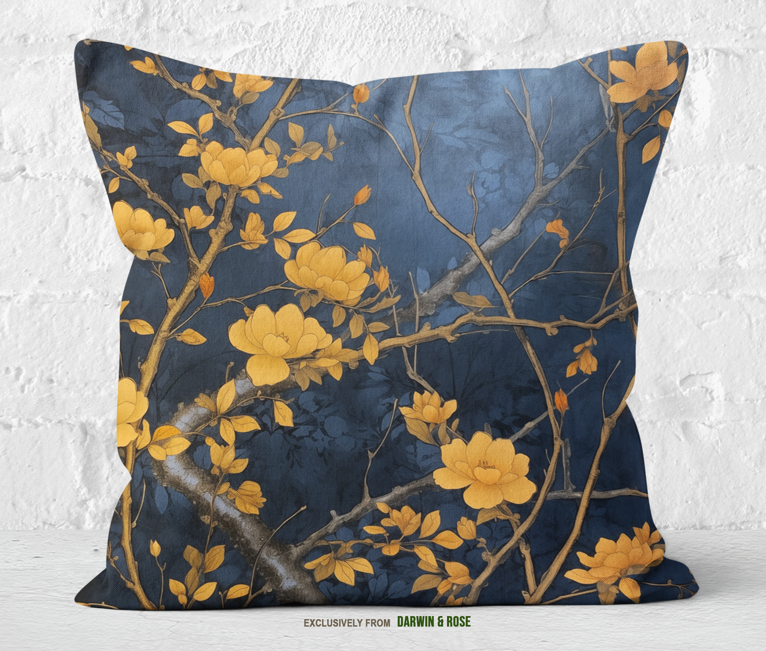 Golden Magnolia Nightfall - Modern Luxe Throw Pillow