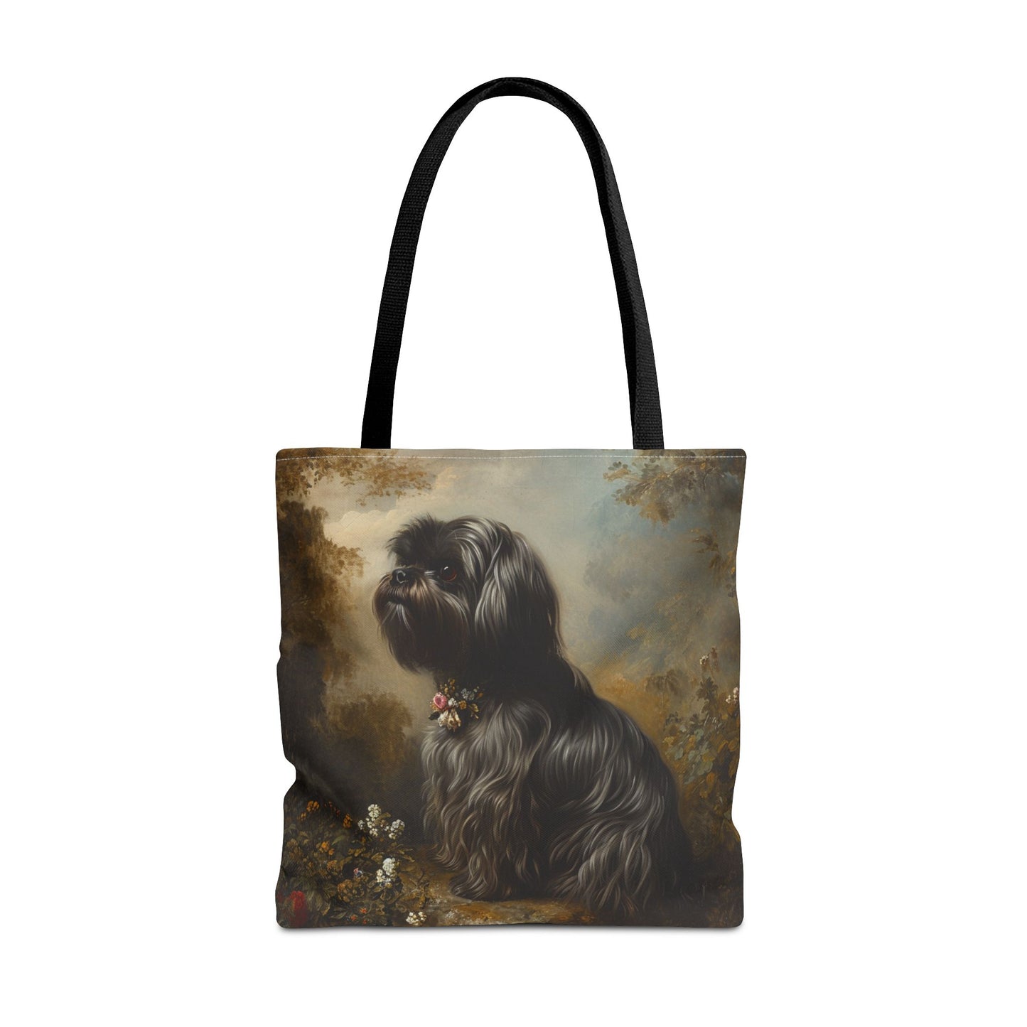 Elegant Shih Tzu Portrait Tote Bag, Vintage Floral Canvas for Dog Lovers