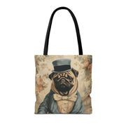 Aristocratic Pug Canvas Tote Bag – Vintage Floral Design