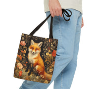 Whimsical Floral Fox Canvas Tote Bag, Eco-Friendly Market Bag