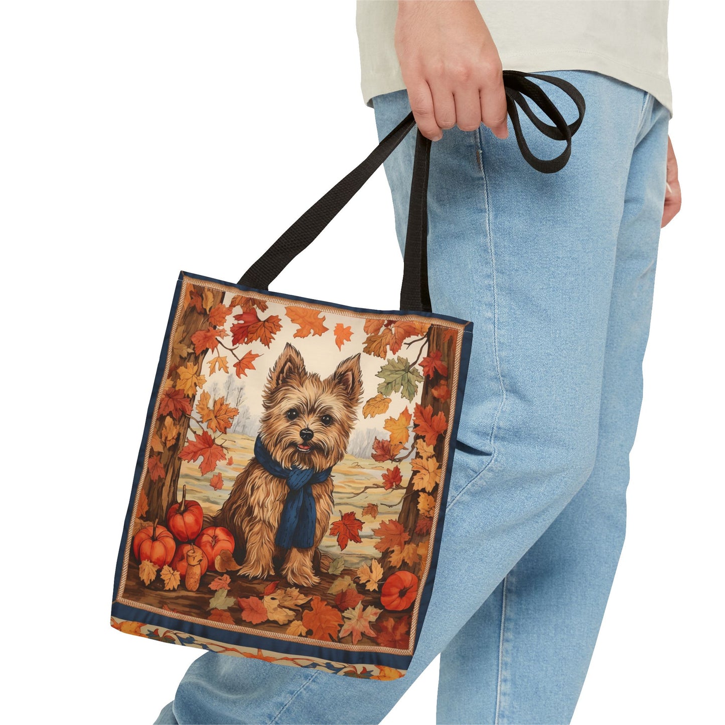 Yorkie Autumn Charm Tote Bag, Fall Leaves Design, Eco-Friendly Canvas