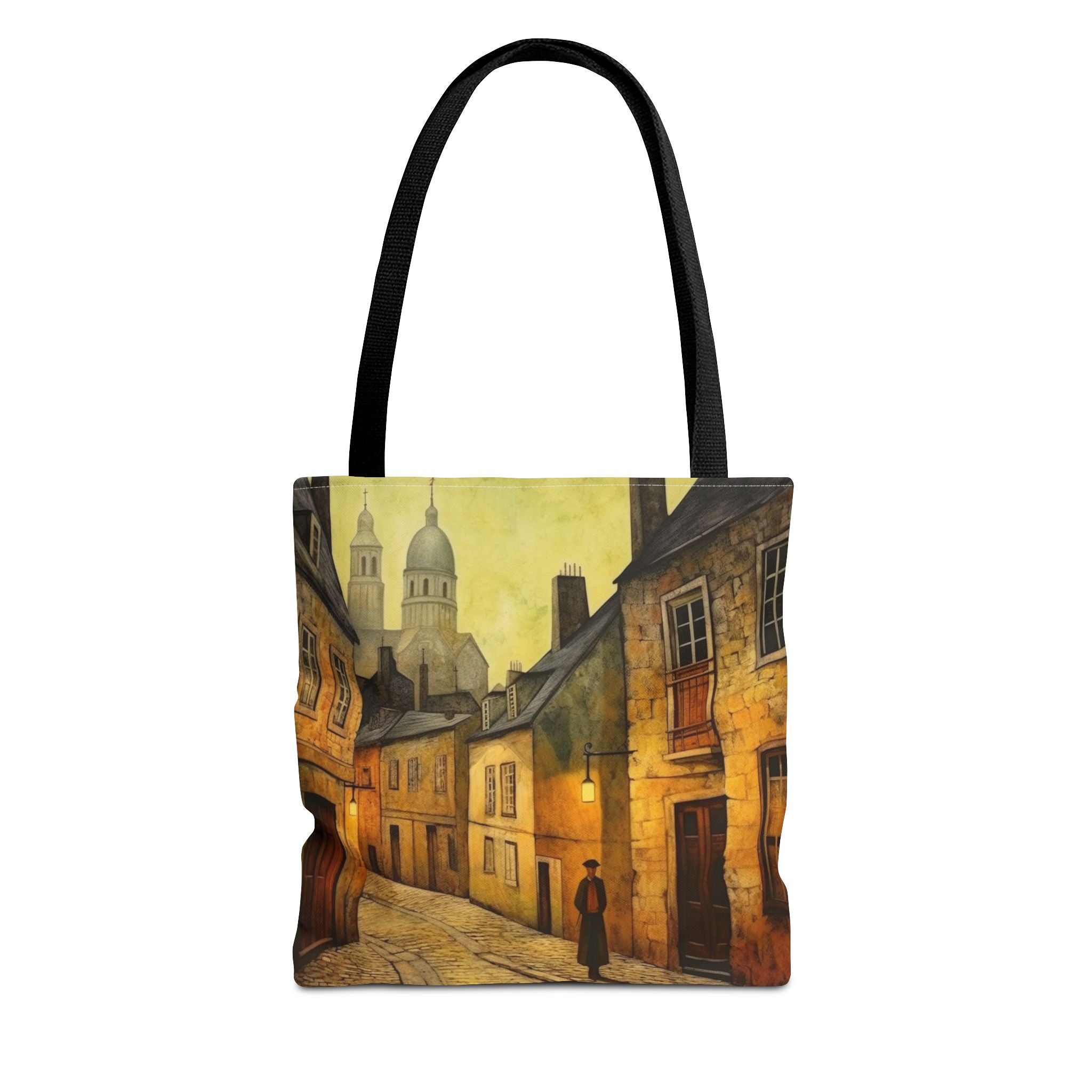 Cobblestone Alley Canvas Tote Bag, Vintage Street Scene Design