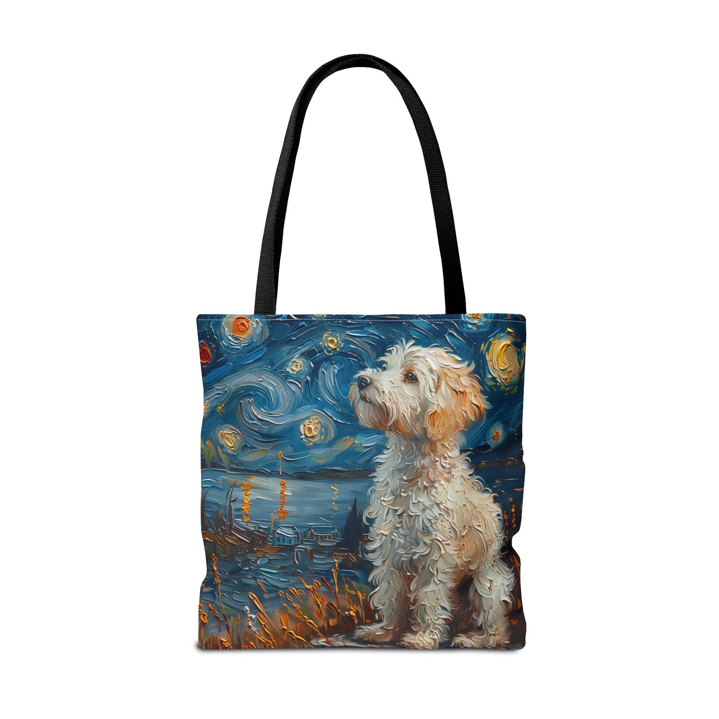 Whimsical Westie Starry Night Tote Bag, Artistic Canvas Shopping Bag