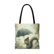 Whimsical Squirrel Tote Bag with Umbrella, Eco-Friendly Canvas Tote