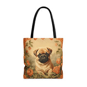 Charming Pug Floral Tote Bag, Perfect for Dog Lovers and Gifts