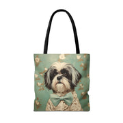 Shih Tzu Chic Tote Bag, Adorable Floral Canvas Market Bag for Dog Lovers