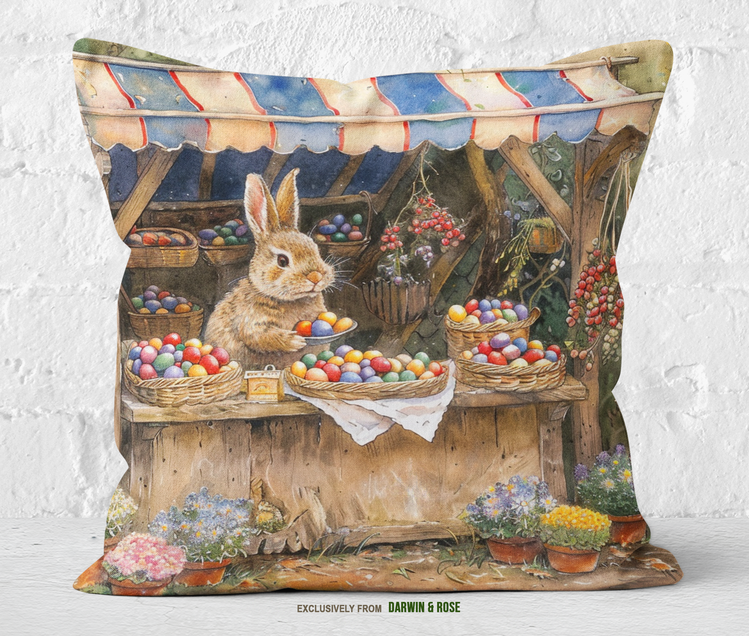 Rustic Easter Bunny Market Throw Pillow – Farmhouse Spring Decor