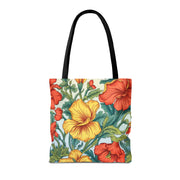 Hibiscus Blooms Eco-Friendly Tote Bag, Vibrant Floral Design for Market Trips