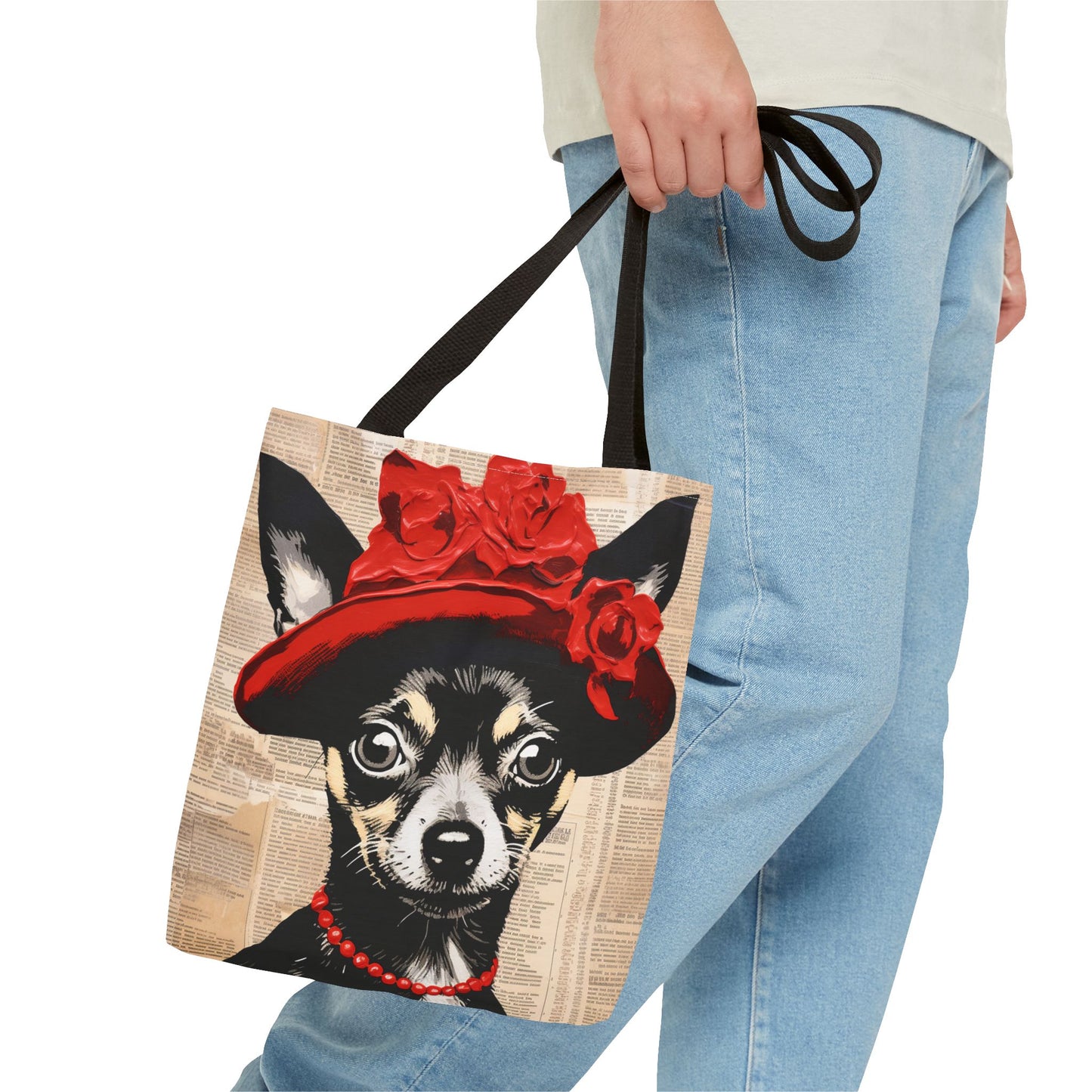 Chihuahua Tote Bag with Red Hat – Stylish Canvas for Dog Lovers