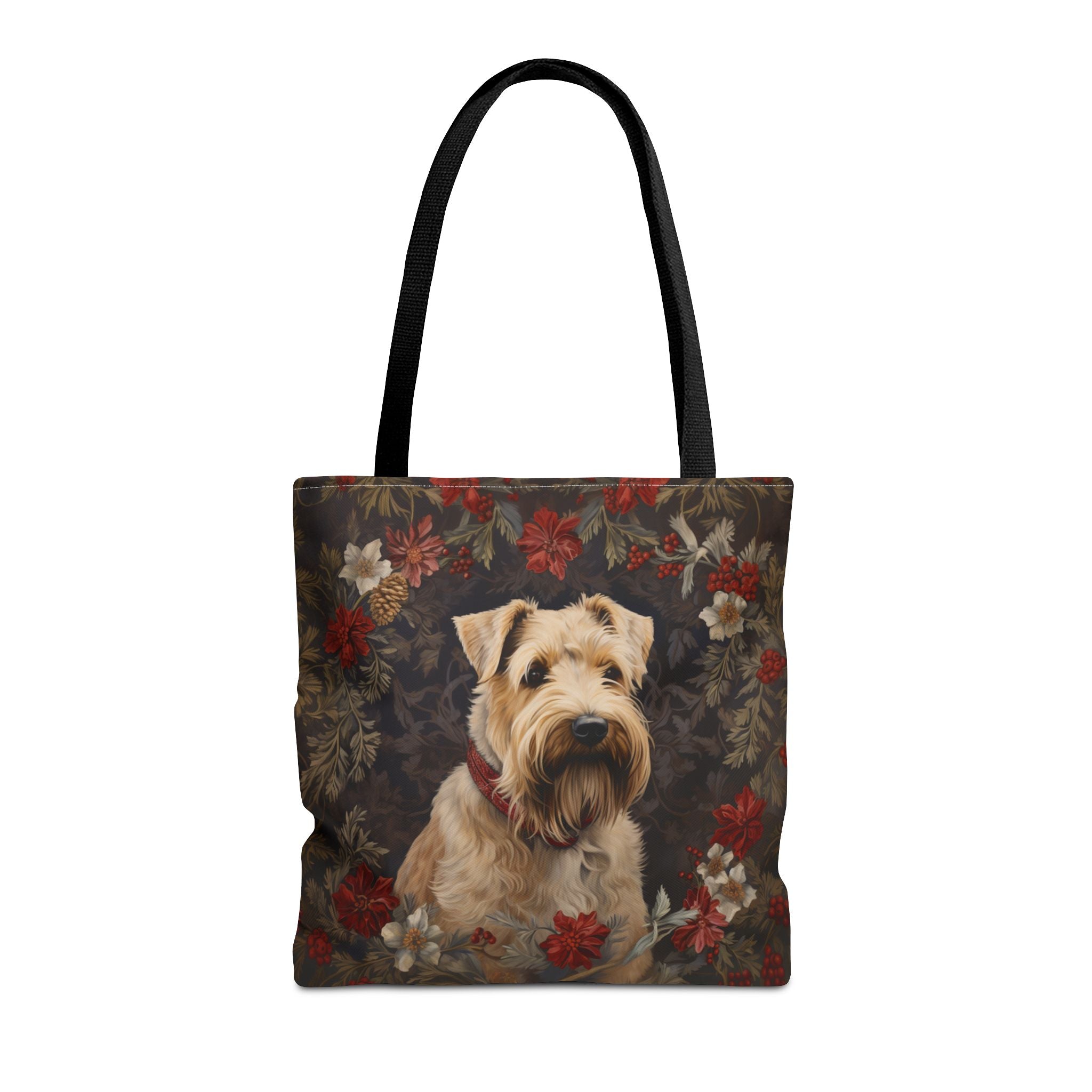 Wheaten Terrier Holiday Floral Canvas Tote Bag, Eco-Friendly Design