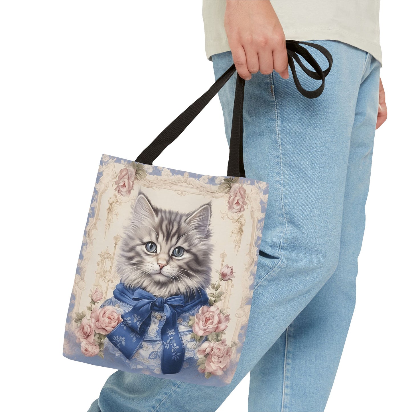 Charming Tabby Cat Tote Bag, Floral Vintage Design for Cat Lovers